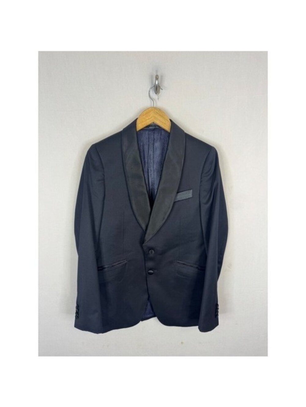 Indochino Mens 34R  Wool Cashmere Silk Tuxedo Blazer Black Shawl Lapel Jacket